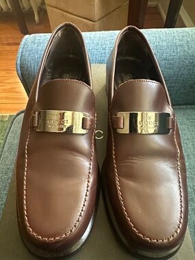 Gucci Women’s Brown Leather Loafers with Silver Hardware